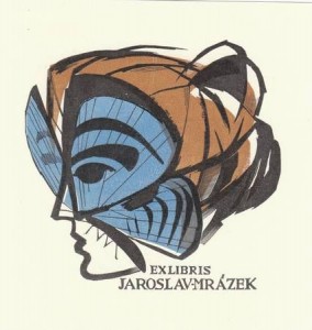 ex libris Mrazek - Donna-farfalla - Xilografia su legno di filo (X2), 1965, mm 72 x 72