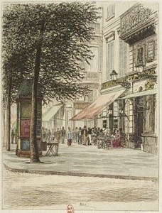 Il Café Tortoni in boulevard des Italiens in una stampa d'epoca