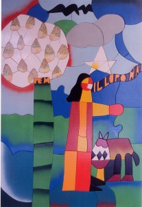 E la storia del lupo e del solito bosco 1972 acrilici su legno cm 125 X 86