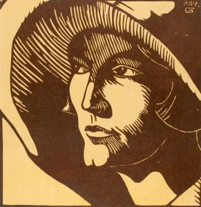 Ritratto femminile con cappello, xilografia, 1930 - 1932, mm 160 x 160