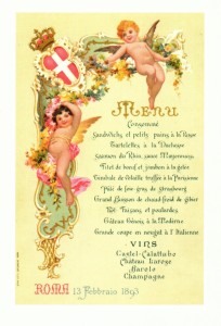 13 febbraio 1893, Roma, Menù reale Umberto I, cena in onore dello Zar Nicola III