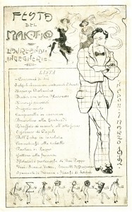 7 marzo 1912, Napoli. Menu goliardico. Clichéretinato, cm 14 x 9