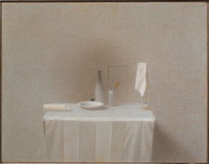 Oggetto e straccio rosa su quadrato, 1998, tecnica mista su carta applicata su tavola, 24, 7 x 31, 7