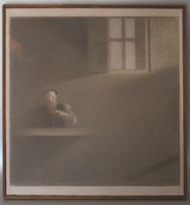 Omaggio a Caravaggio , 1998, tecnica mista su carta applicata su tavola, 37,7 x 35,5