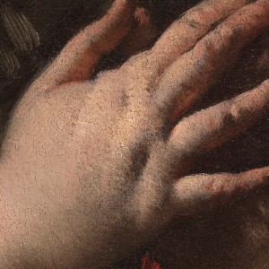 particolare iperrealistico di una copia stampata in inkjet del dipinto del Tiepolo