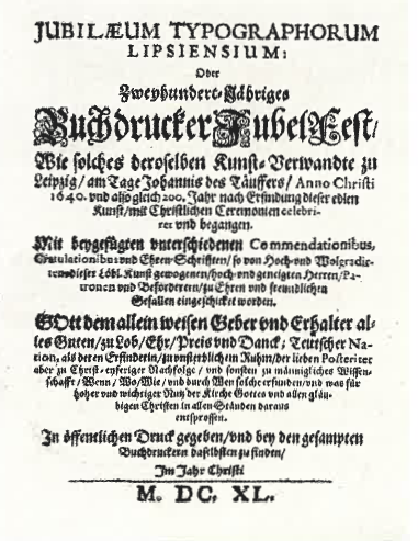 Pubblicazione in occazione del secondo centenario della nascita della tipografia (1640)