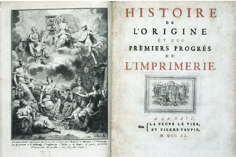 Storia dell'origine della tipografia, pubblicata nel 1740 in occasione del terzo centenario dell'invenzione