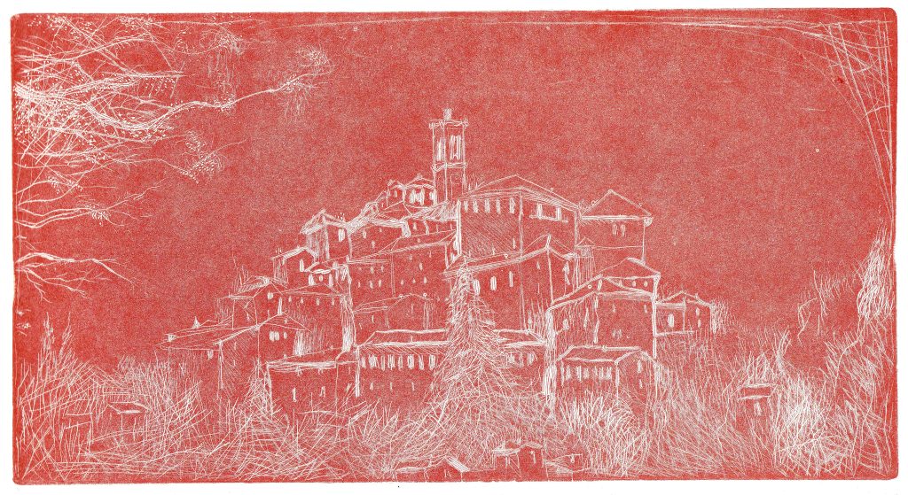  Sacro Monte di Varese- incisione Punta secca in negativo di Carlo Iac...- 1974