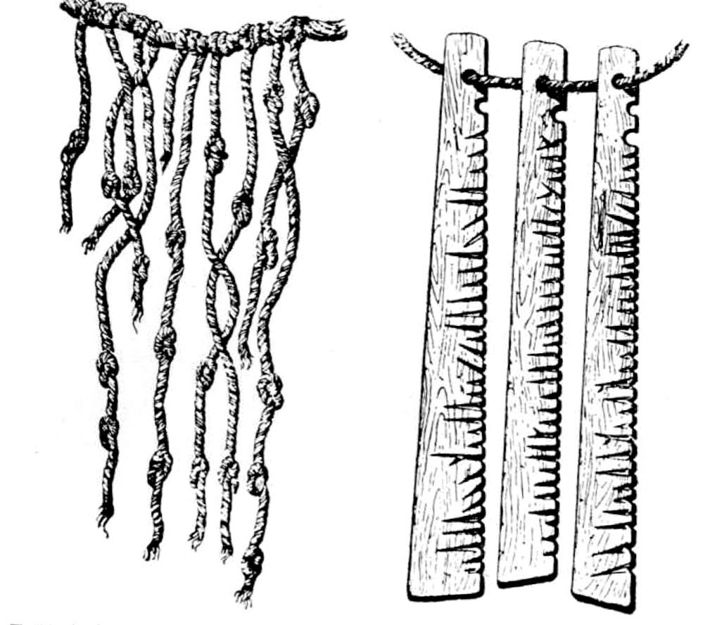 Periodo mnemonico - khipu e stecche di legno intagliate
